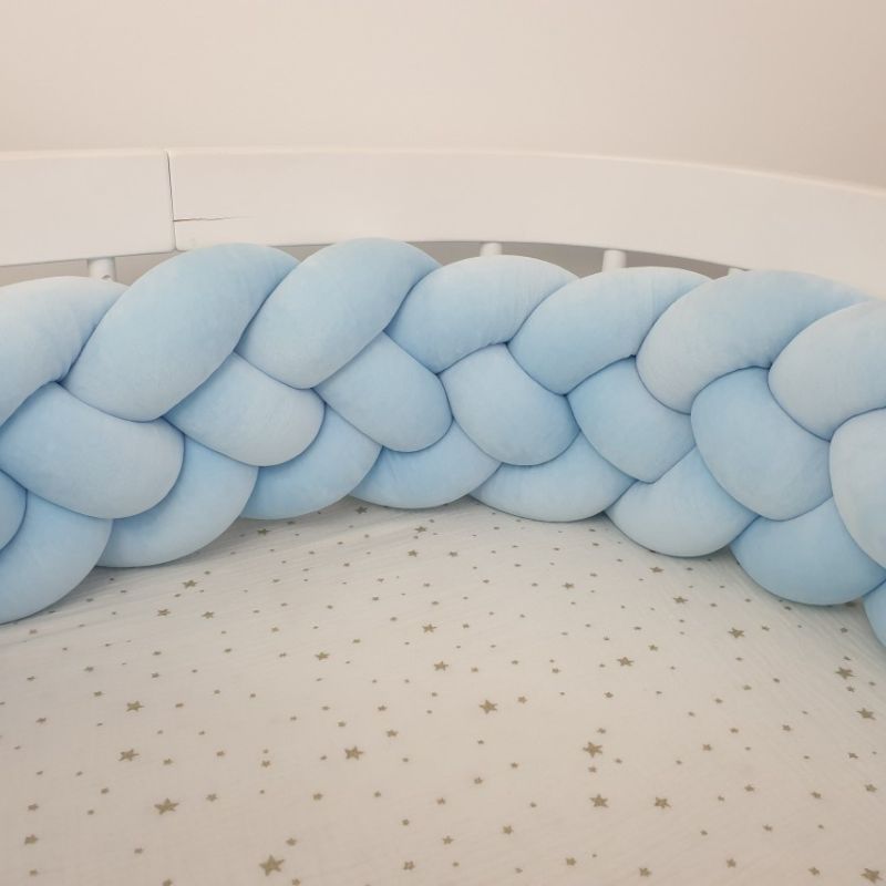 tour de lit en tresse bleu 4 bandes