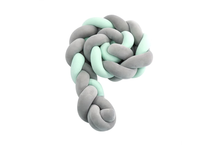 tresse tour de lit bébé menthe et gris