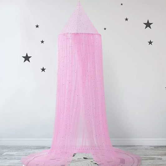 ciel de lit bébé rose avec pailletes